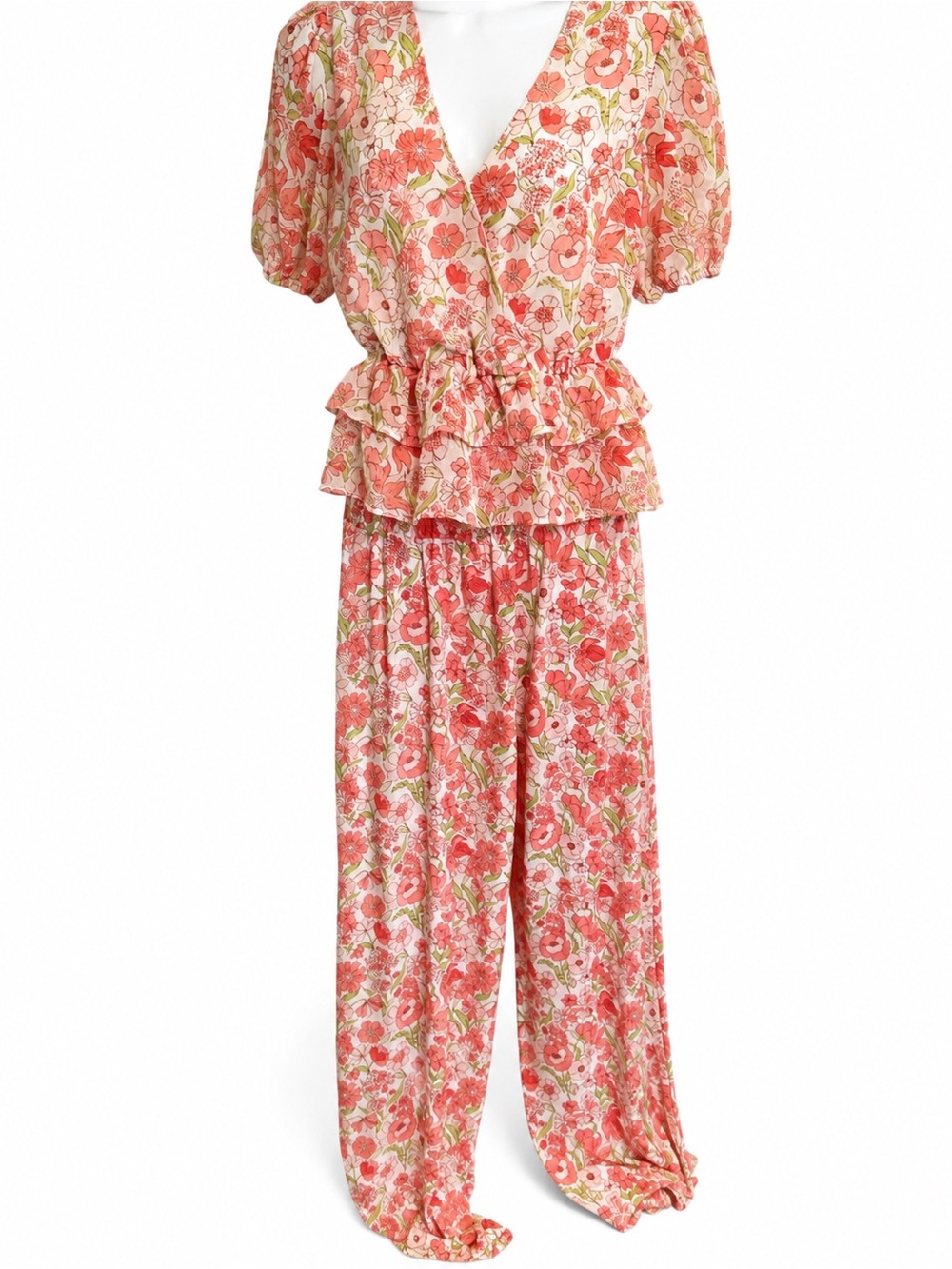 Bar III Coral & Cream Floral Wrap Jumpsuit